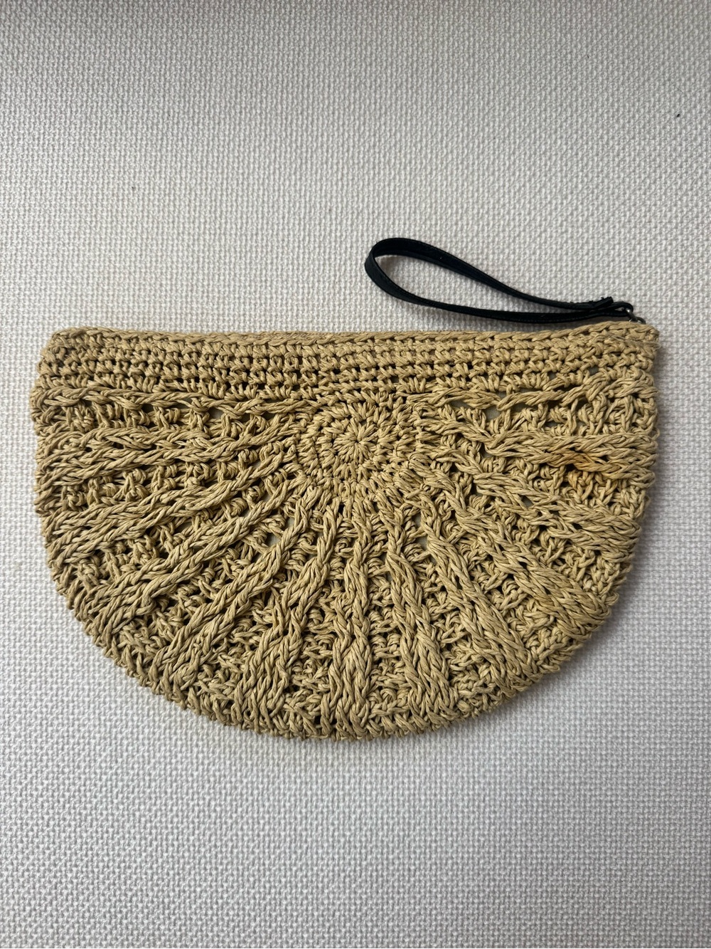 Aerie Woven Raffia Straw Wristlet Clutch Crochet Natural Tan
